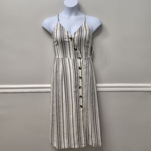 JustFab Striped Linen Blend Button-Down  Midi Dress Size XXL Summer Workwear